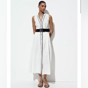 Zara Contrasting Trim Poplin Midi Dress